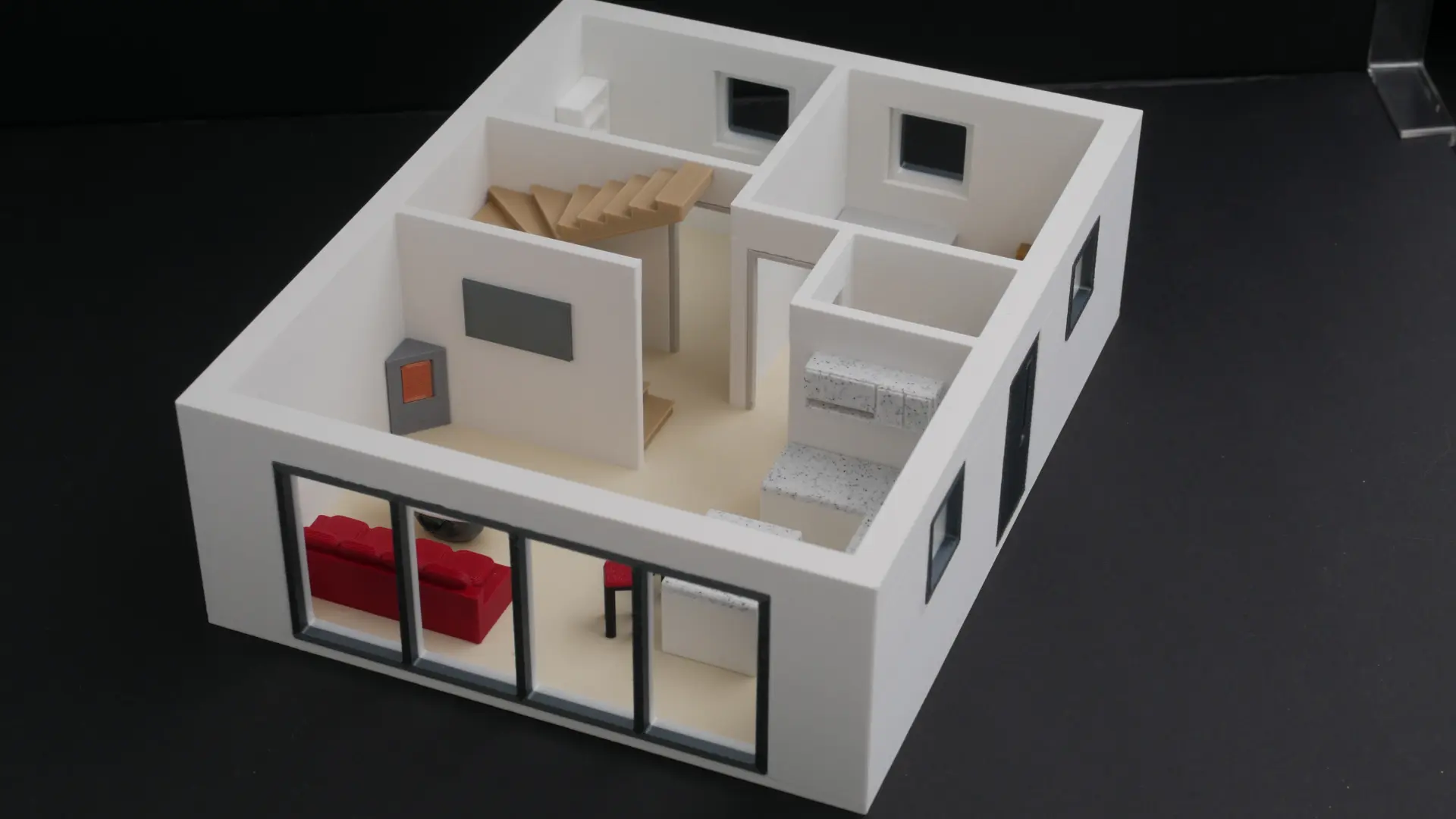 Individuelle Pr&auml;sentationsausf&uuml;hrung des 3D-Modells mit M&ouml;blierung und farbigen Akzenten