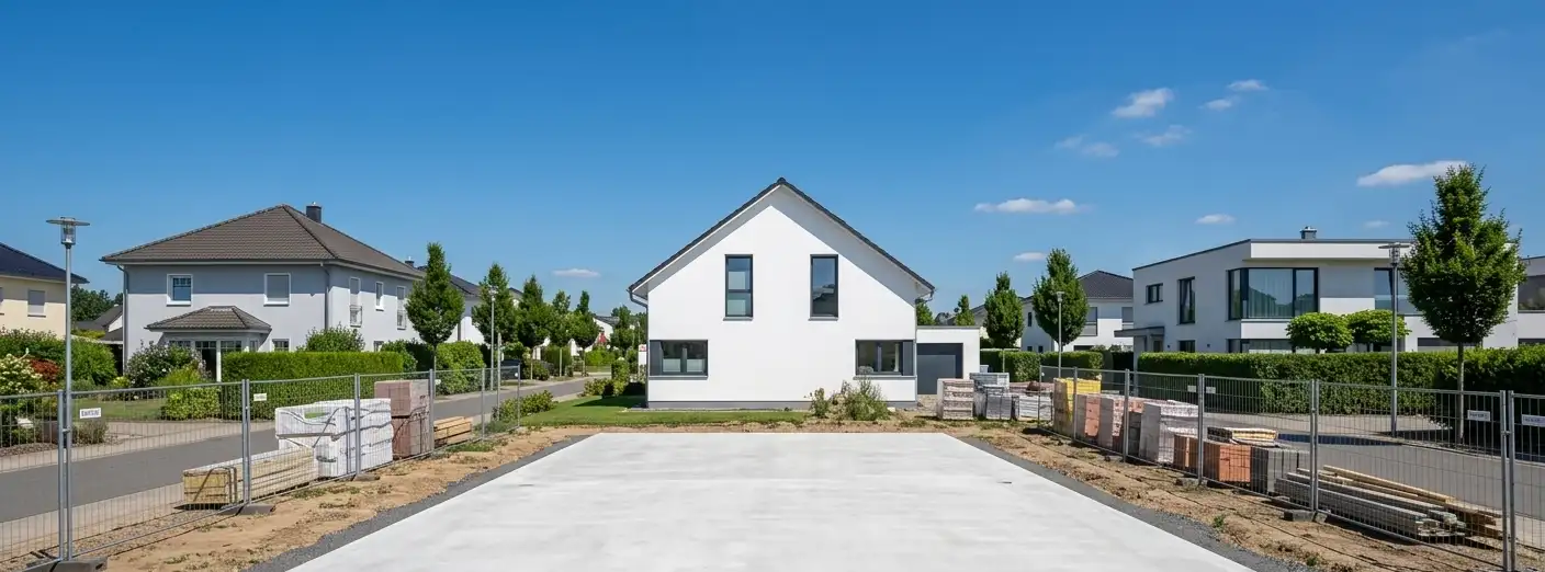 Baustelle Bodenplatte mit Arbeitern