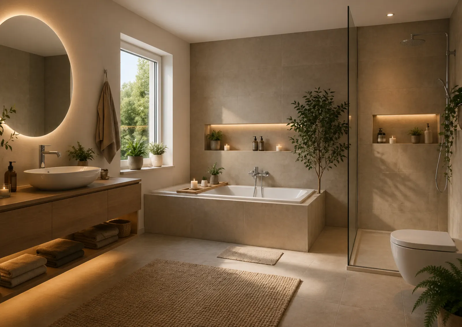 Solis 80 Badezimmer mit Badewanne und bodengleicher Dusche