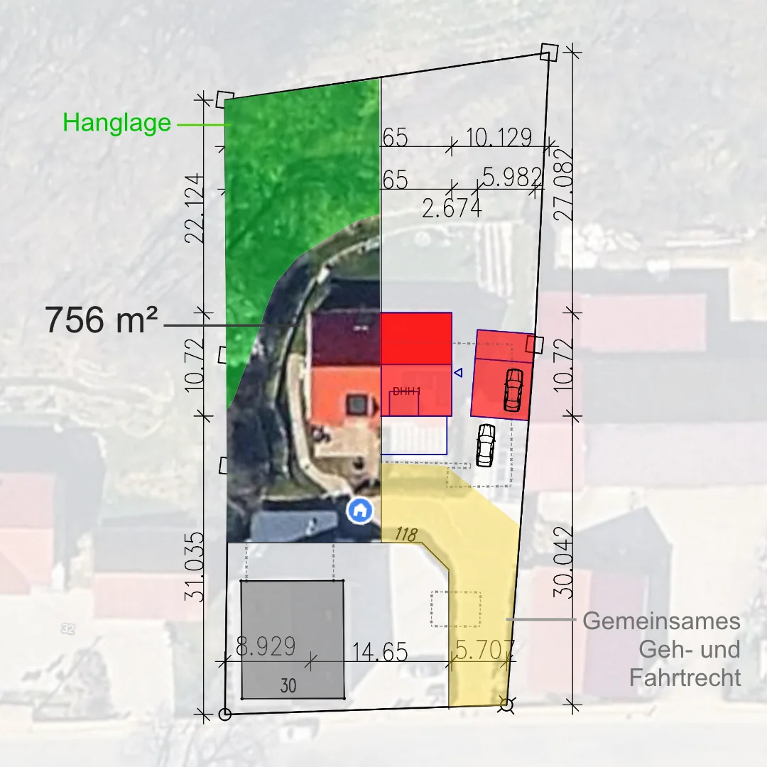 Lageplan – 756 m² Grundstück in Hanglage