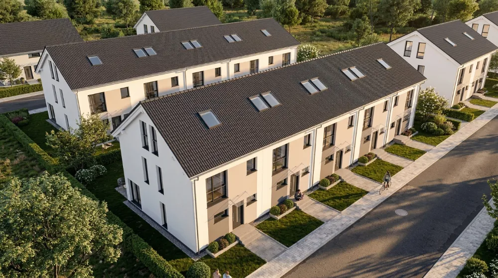 RH Kompakt, Luftaufnahme zweier Reihenhauszeilen