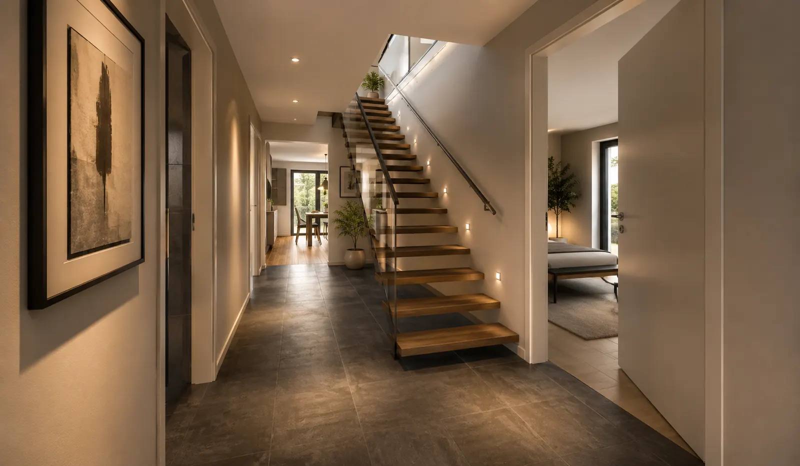 Alta 114 Flur mit offener Treppe ins Dachgeschoss