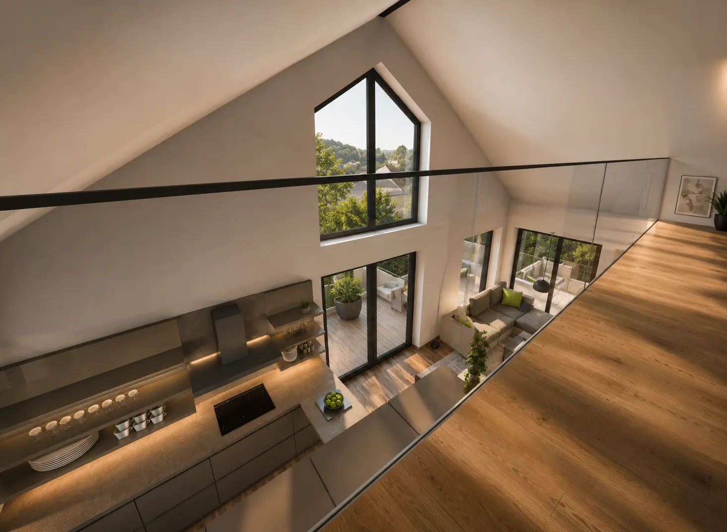 Alta 114 offene Galerie im Dachgeschoss mit Blick in den Wohnbereich