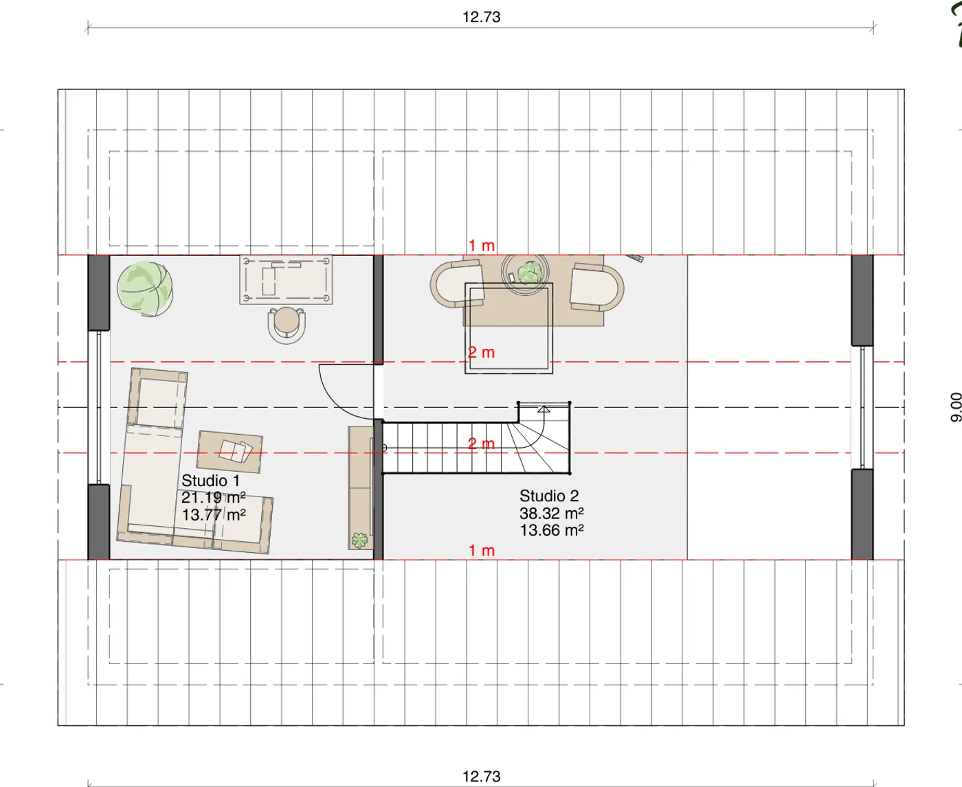 Grundriss Einfamilienhaus Alta 114 Dachgeschoss mit Galerie und zwei Studios