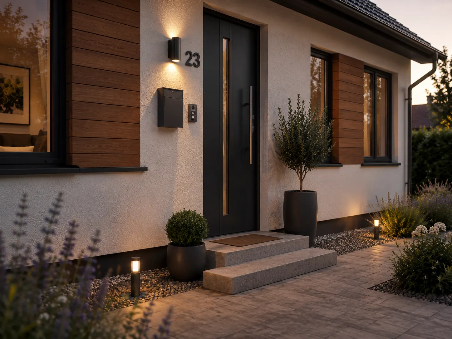 Einfamilienhaus Alta 114 Hauseingang mit Holzverkleidung