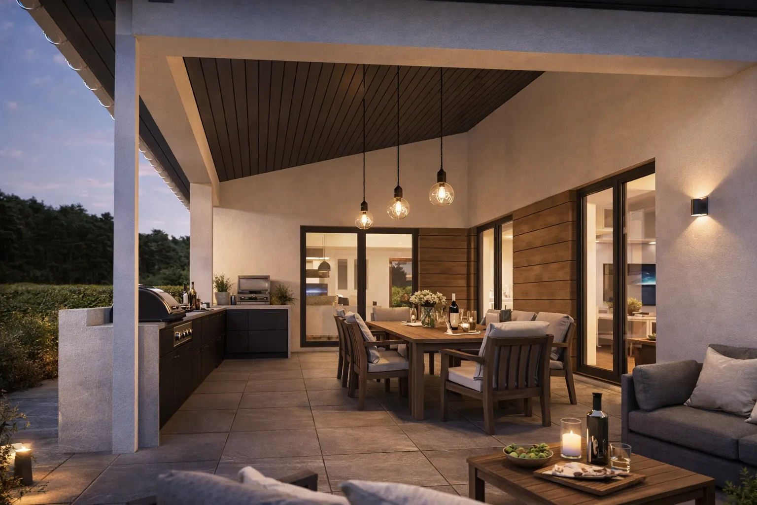 Quadra 127 überdachte Terrasse mit Essplatz und Außenküche